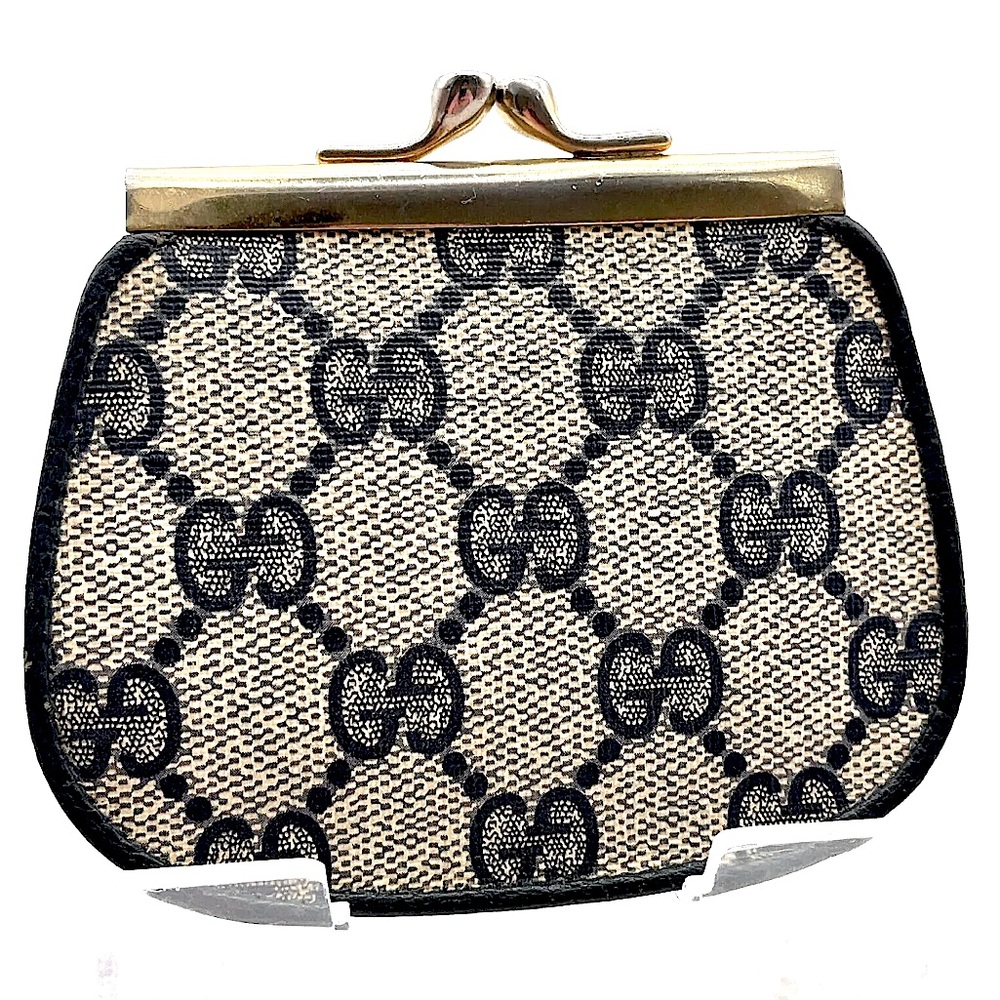 GUCCI GG Supreme Kiss Lock Navy Blue Monogram Coin Purse Change Wallet - Picture 9 of 9
